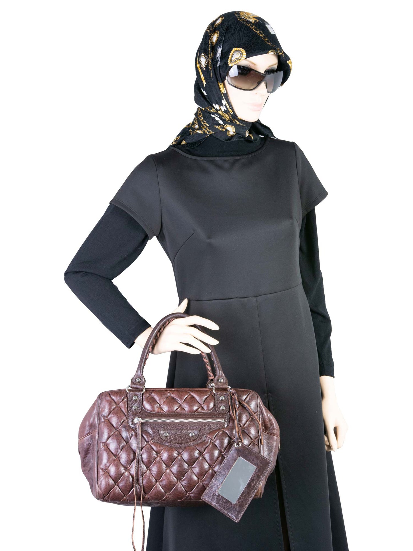 Balenciaga Motocross Classic Matelasse Handle Bag Brown