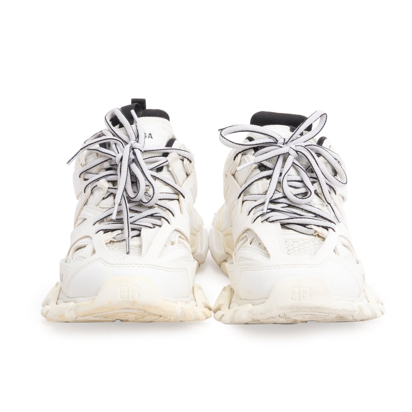 Balenciaga White Leather Fabric Mesh Track Sneakers, Size 38