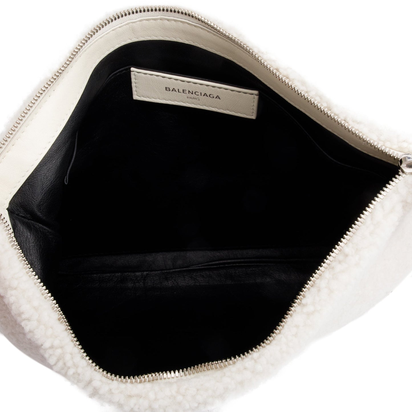 Balenciaga White Shearling Logo Pouch