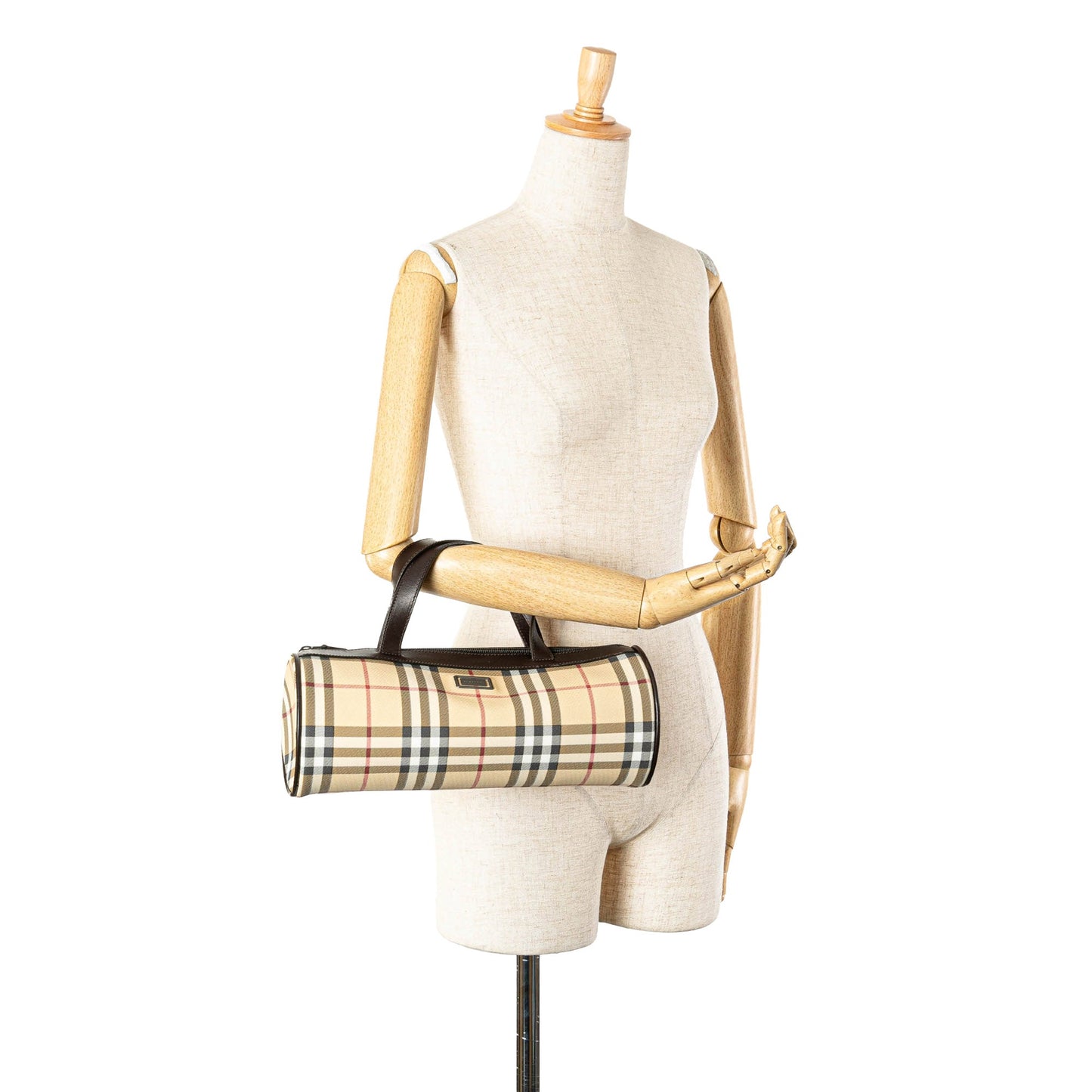 Brown Burberry House Check Canvas Barrell Handbag
