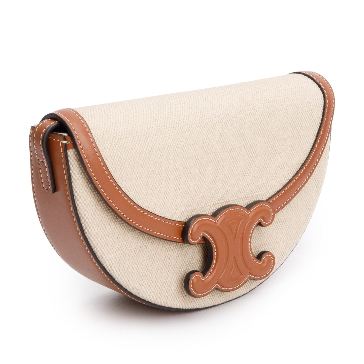 Celine 2022 Tan Smooth Calfskin Leather Neutral Canvas Besace Cuir Triomphe Crossbody Bag