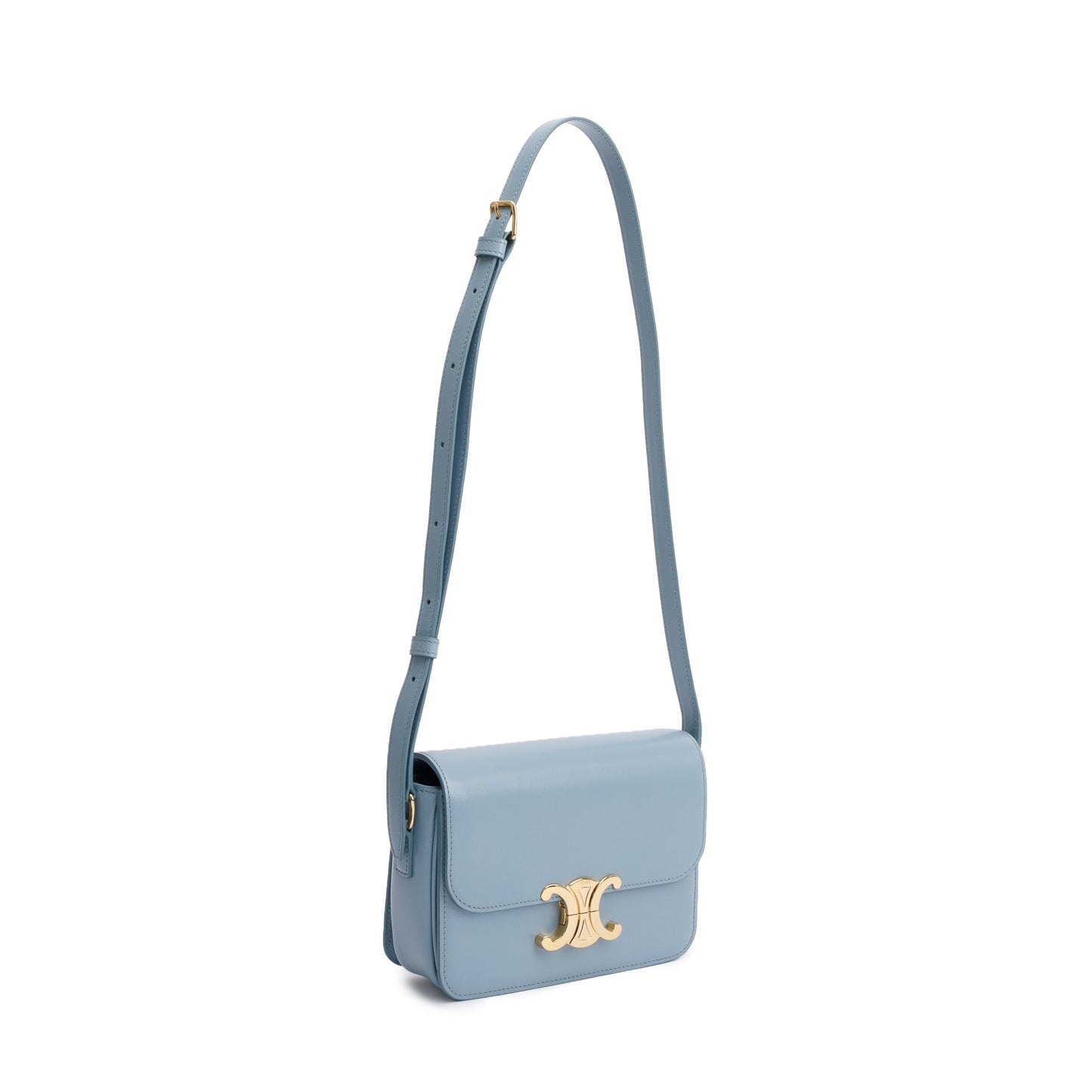 Celine 2023 Blue Shiny Calfskin Leather Teen Triomphe Shoulder Bag