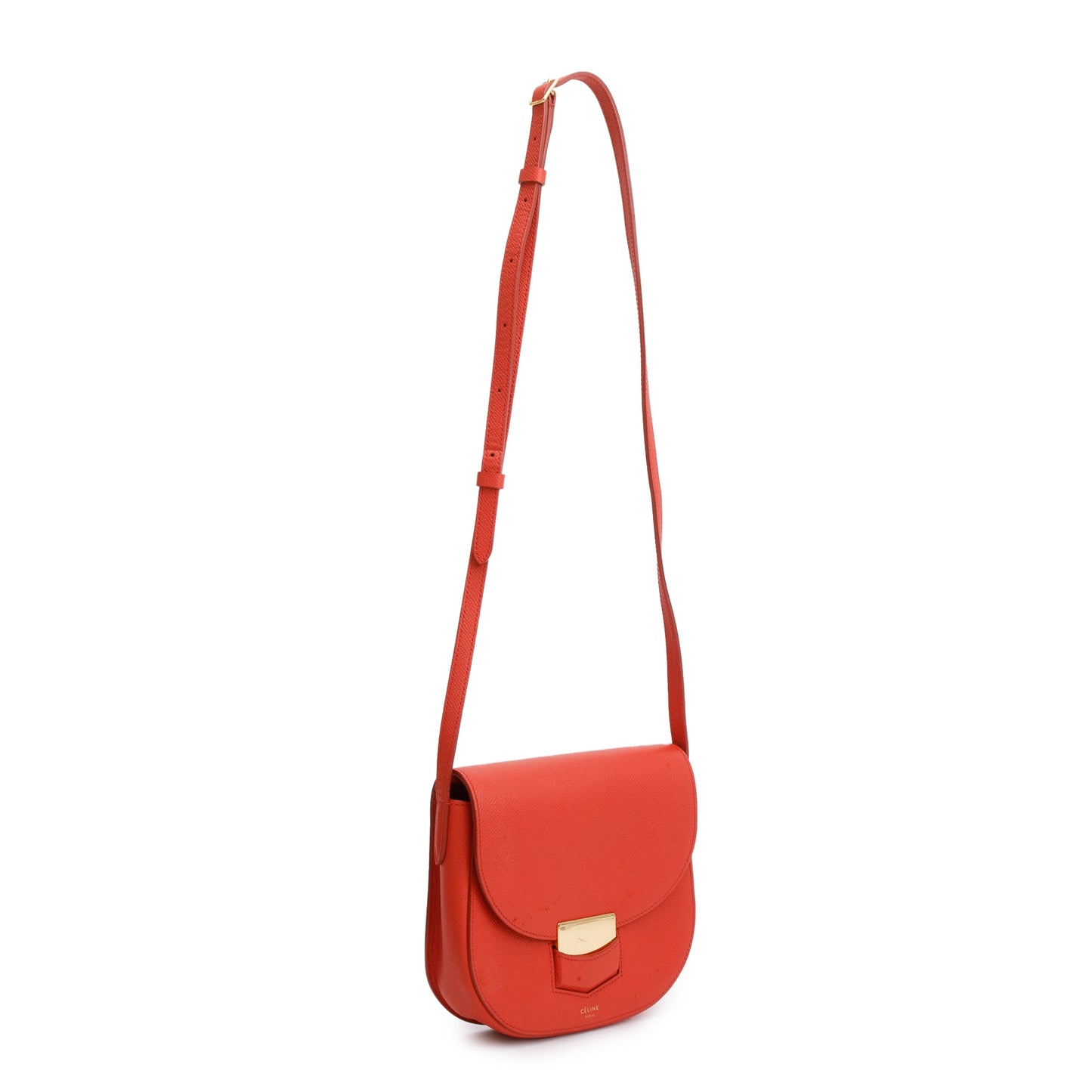 Celine Red Grained Leather Small Trotteur Crossbody Bag
