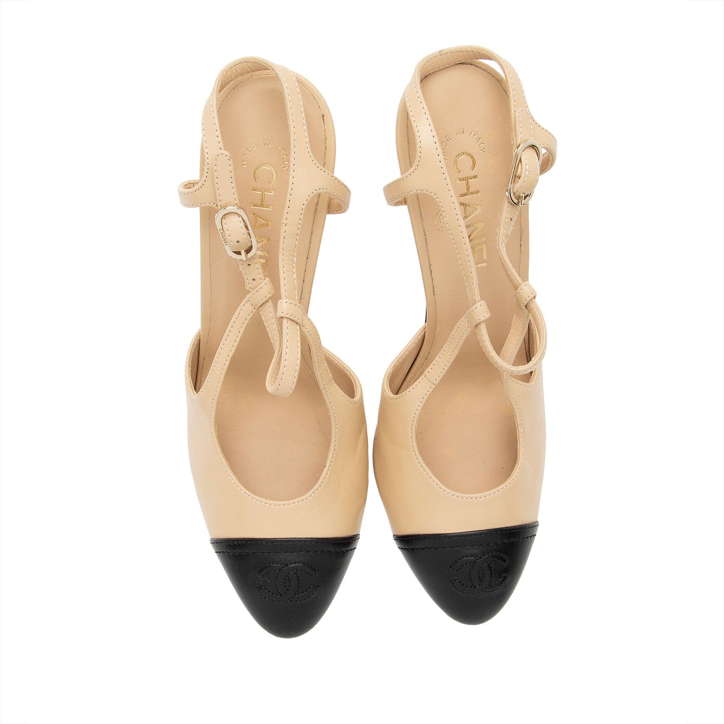 Chanel Lambskin Cap Toe Slingback Pumps - Size 9 / 39 (SHF-aF7wn9)