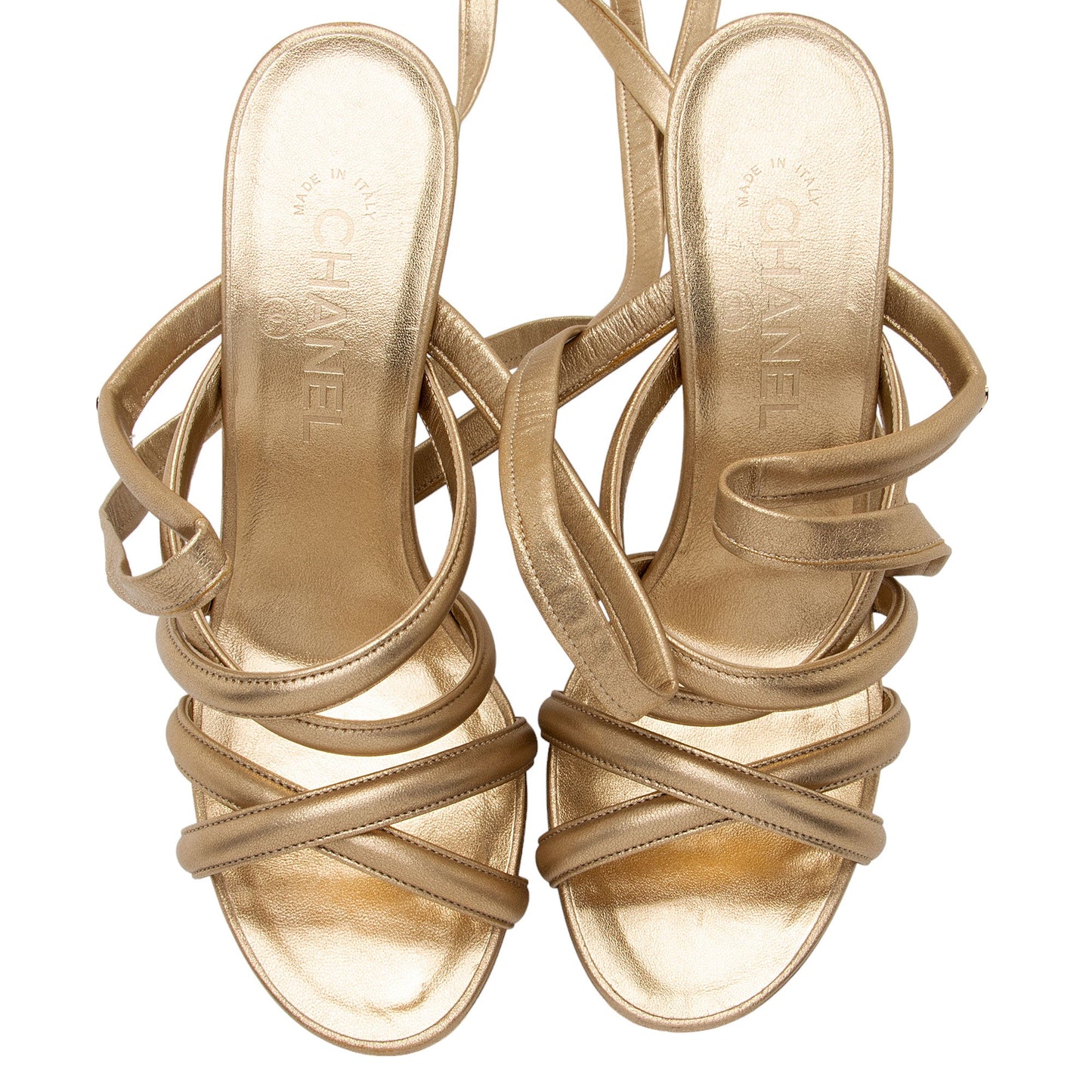 Chanel Metallic Leather Gladiator Strappy Sandals - Size 9B / 39B (SHF-rARysY)