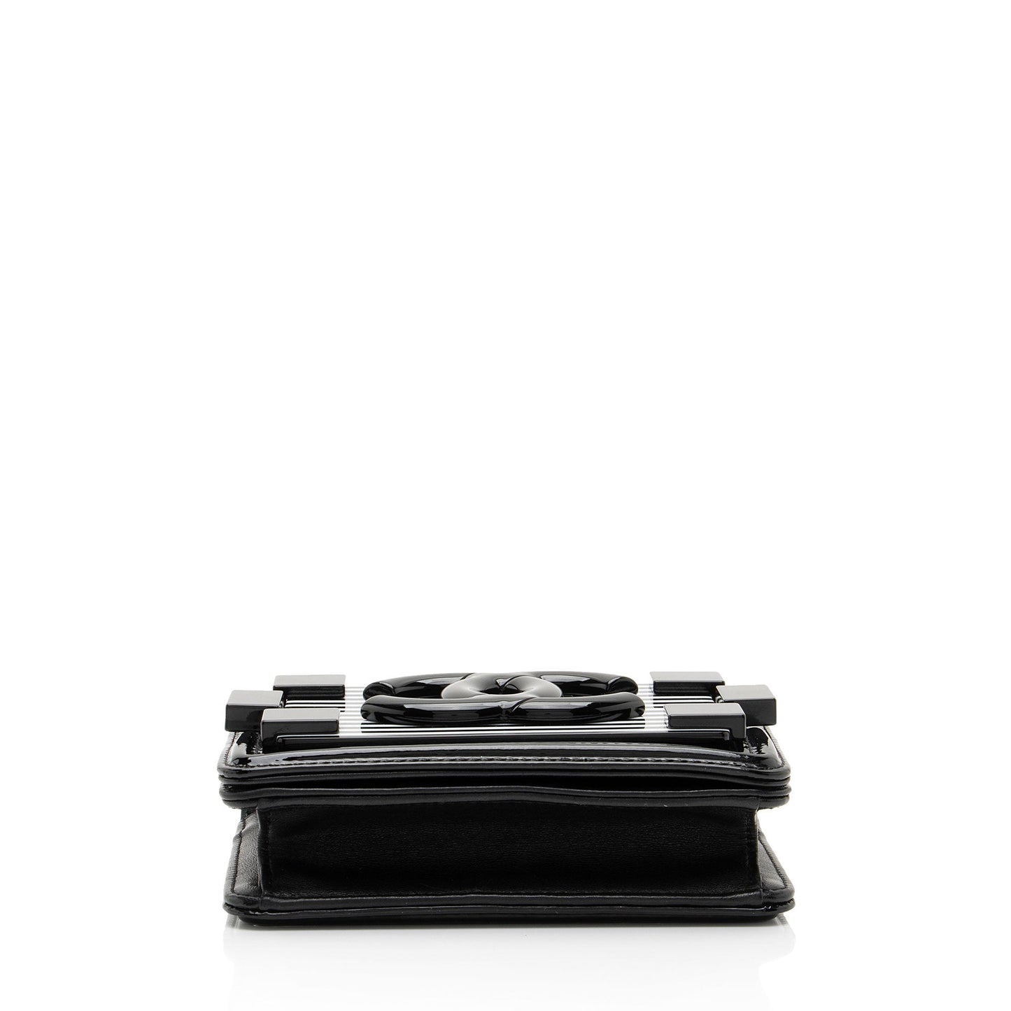Chanel Patent Leather Striped Plexiglass Brick Boy Mini Flap Bag (SHF-0FlNDK)