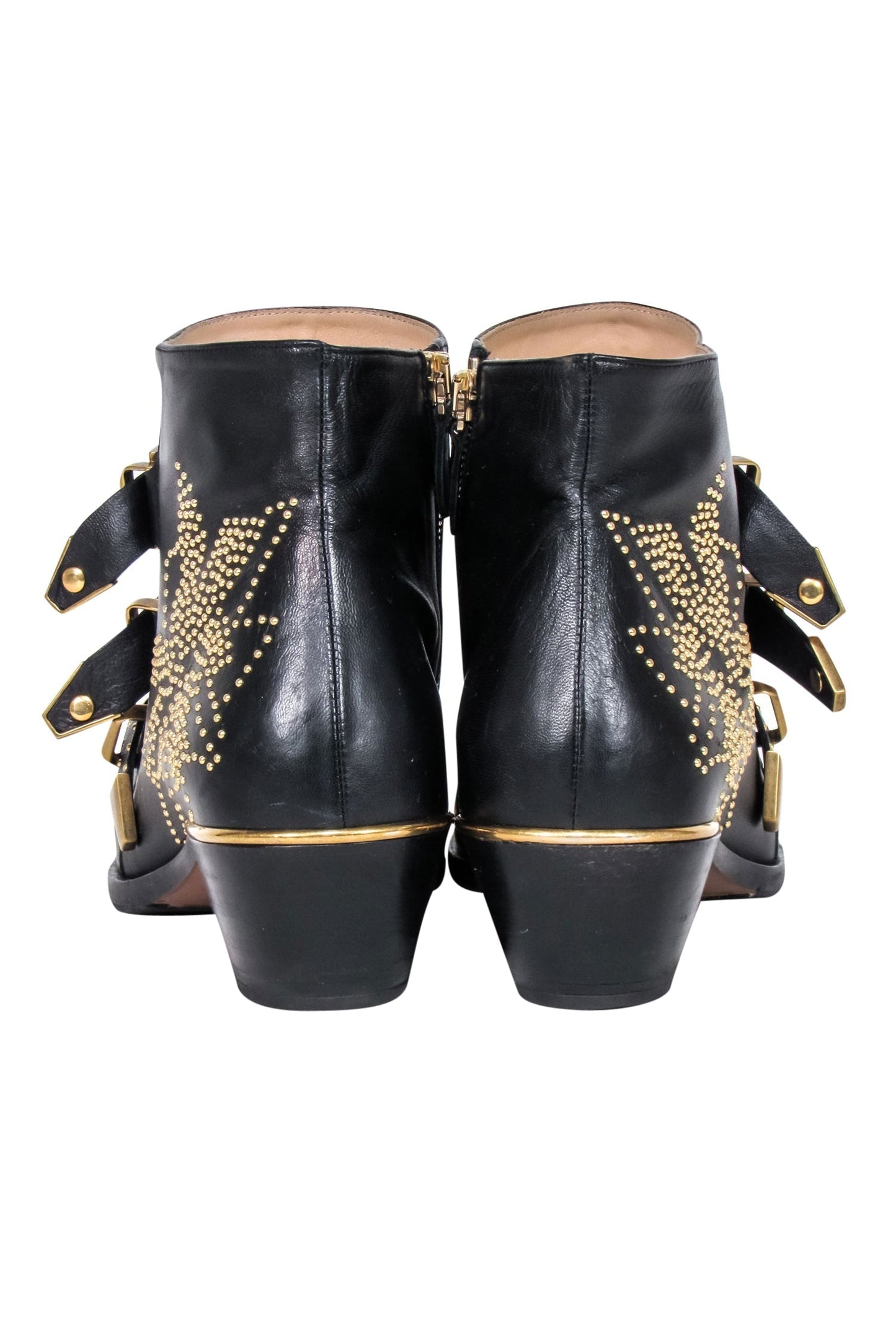 Chloe - Black Leather Gold Studded "Susanna" Booties Sz 11