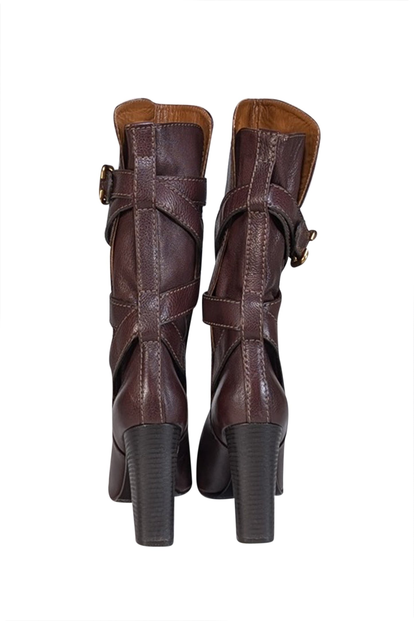 Chloe - Brown Leather Wrap Around Buckle Detail Tall Boots Sz 10.5