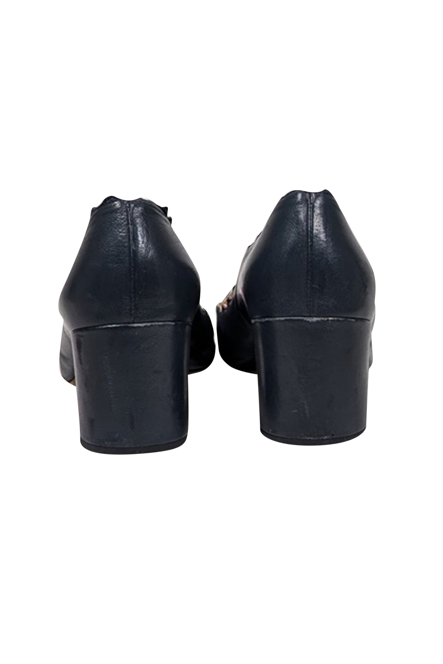 Chloe - Navy Leather Scallop Edge Low Basic Pumps Sz 8