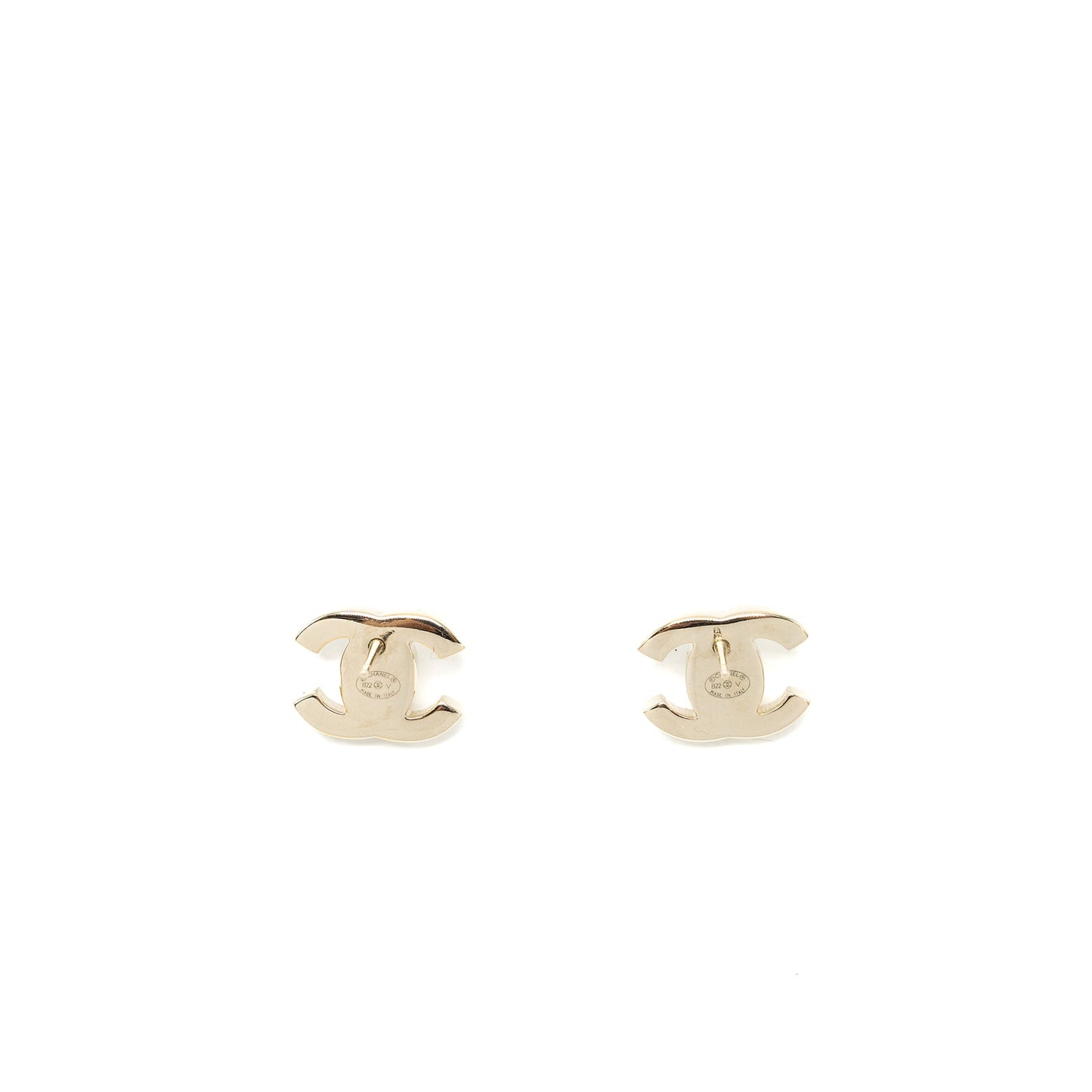 Chanel Classic CC Logo Earring Light Gold Tone