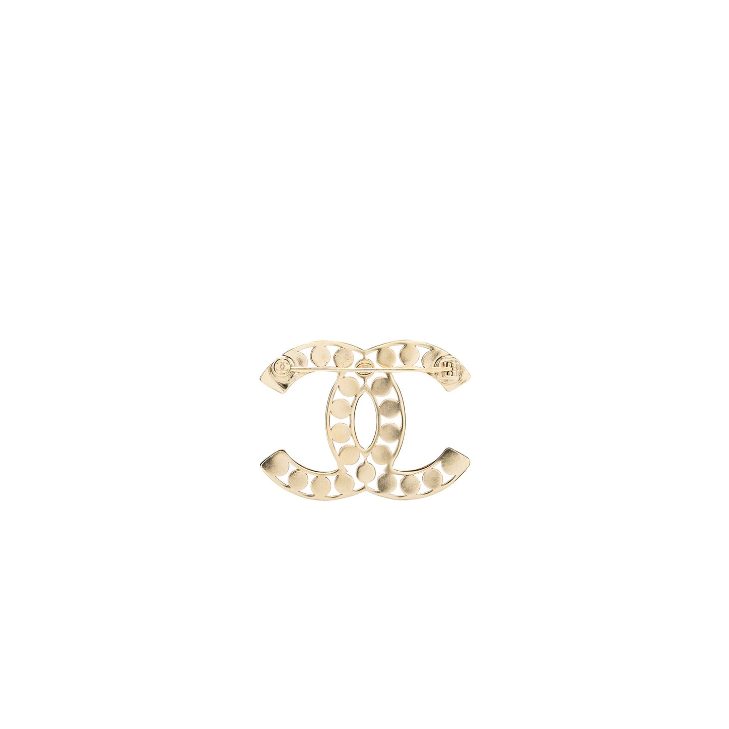 Chanel CC Logo Brooch Crystal Light Gold Tone