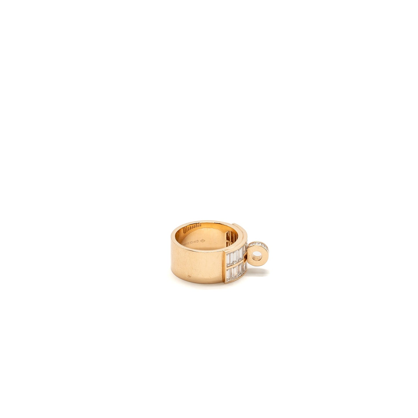 Hermes Size 55 Kelly Baguettes Ring, Large Model Rose Gold With Diamonds