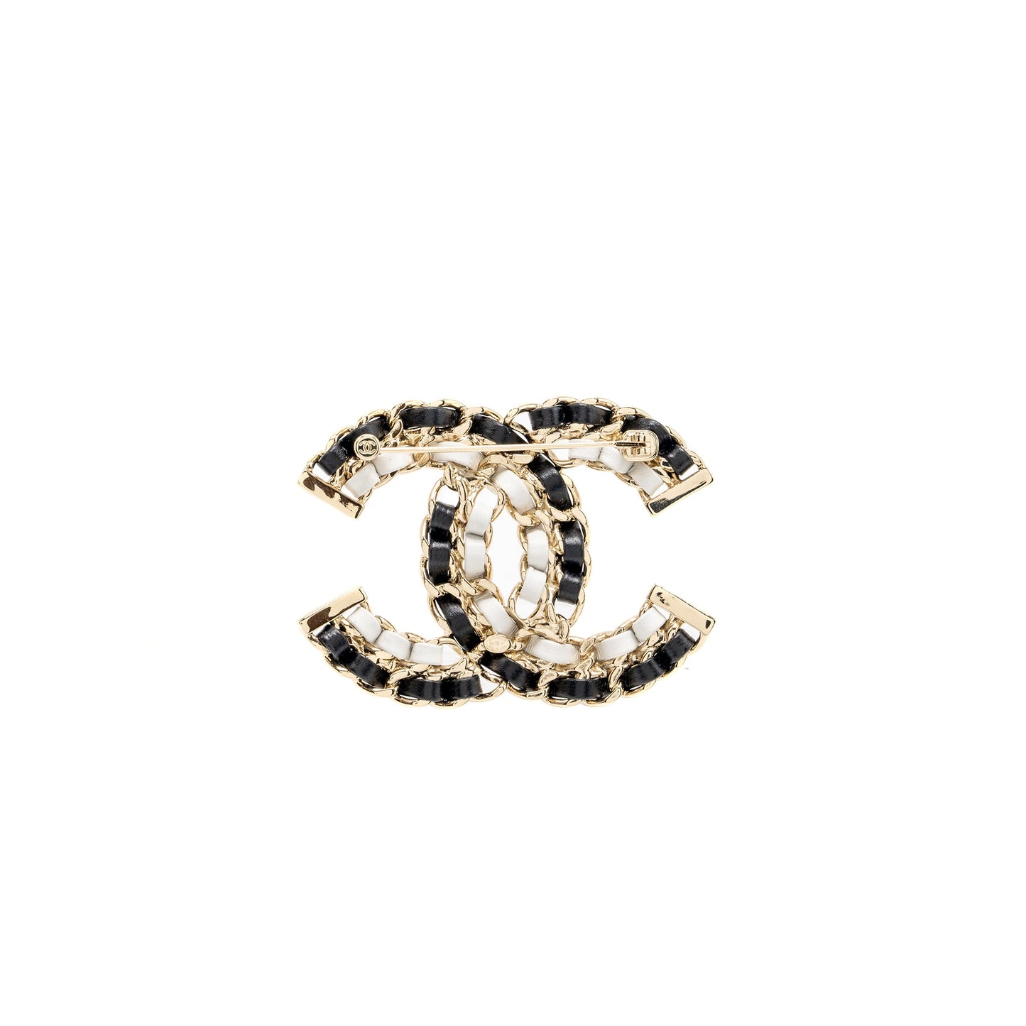 Chanel CC Logo Double Leather Chain Brooch Black/White Multicolour Tone