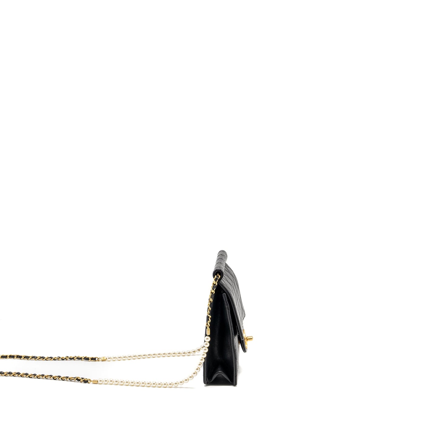 Chanel 19S Pearl Chain Quilted Vertical Flap Bag Lambskin Black GHW