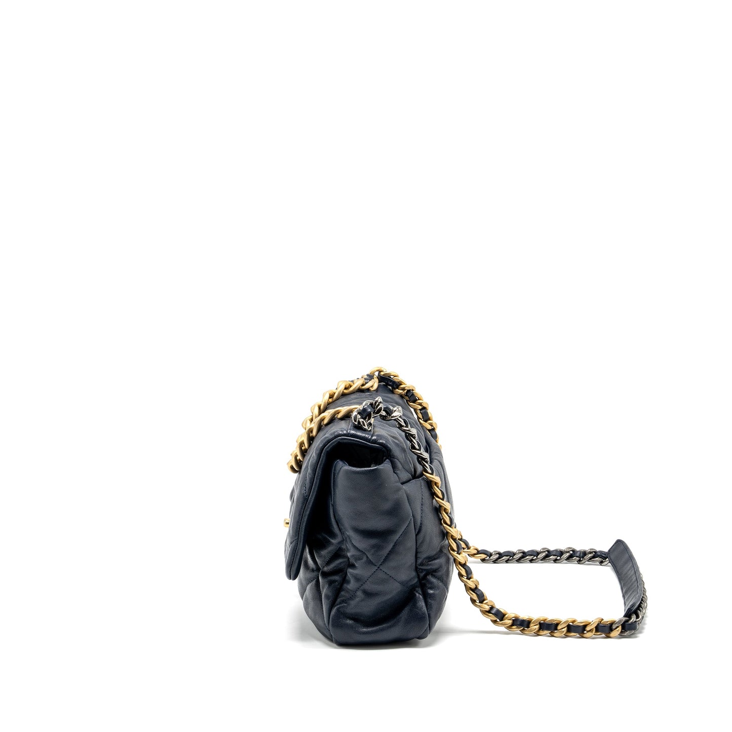 Chanel Large 19 Bag 30cm Lambskin Navy Multicolour Hardware