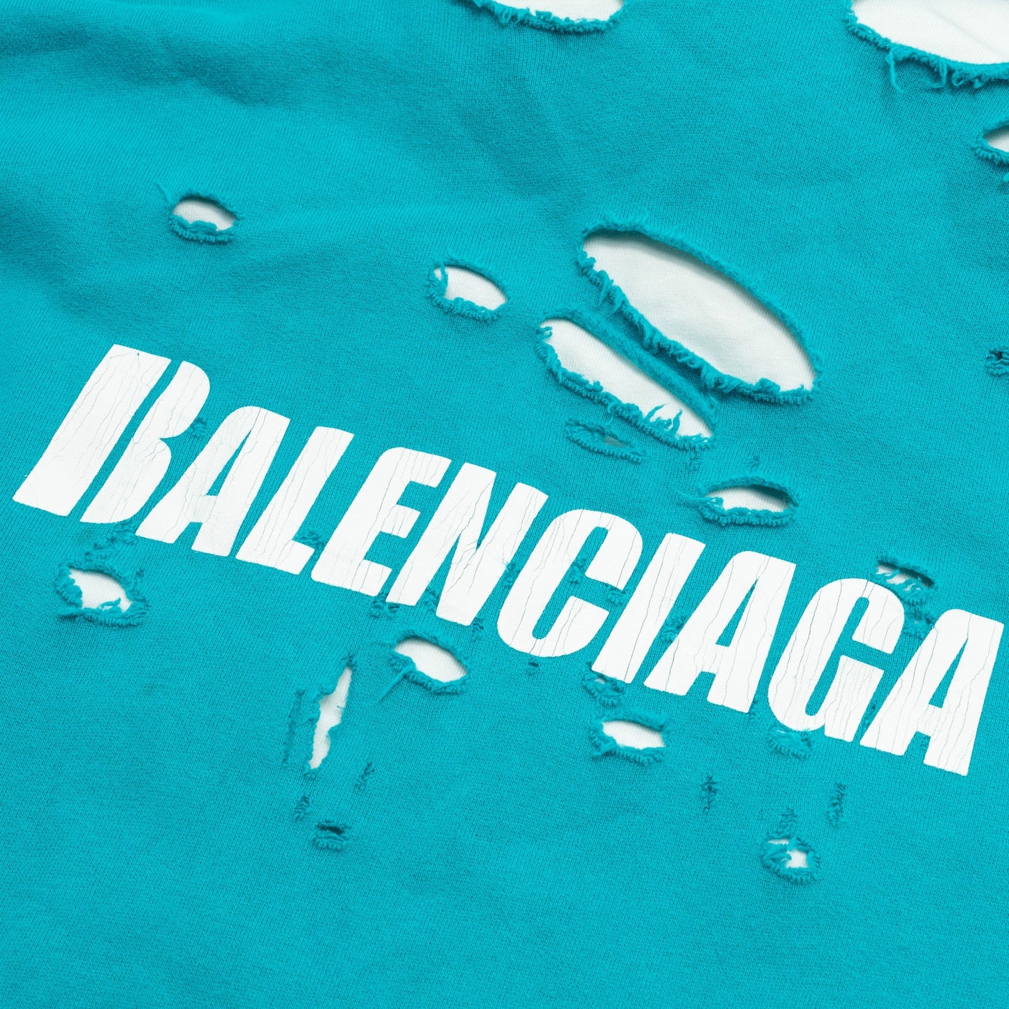 Balenciaga size XS ripped oversized logo hoodie blue