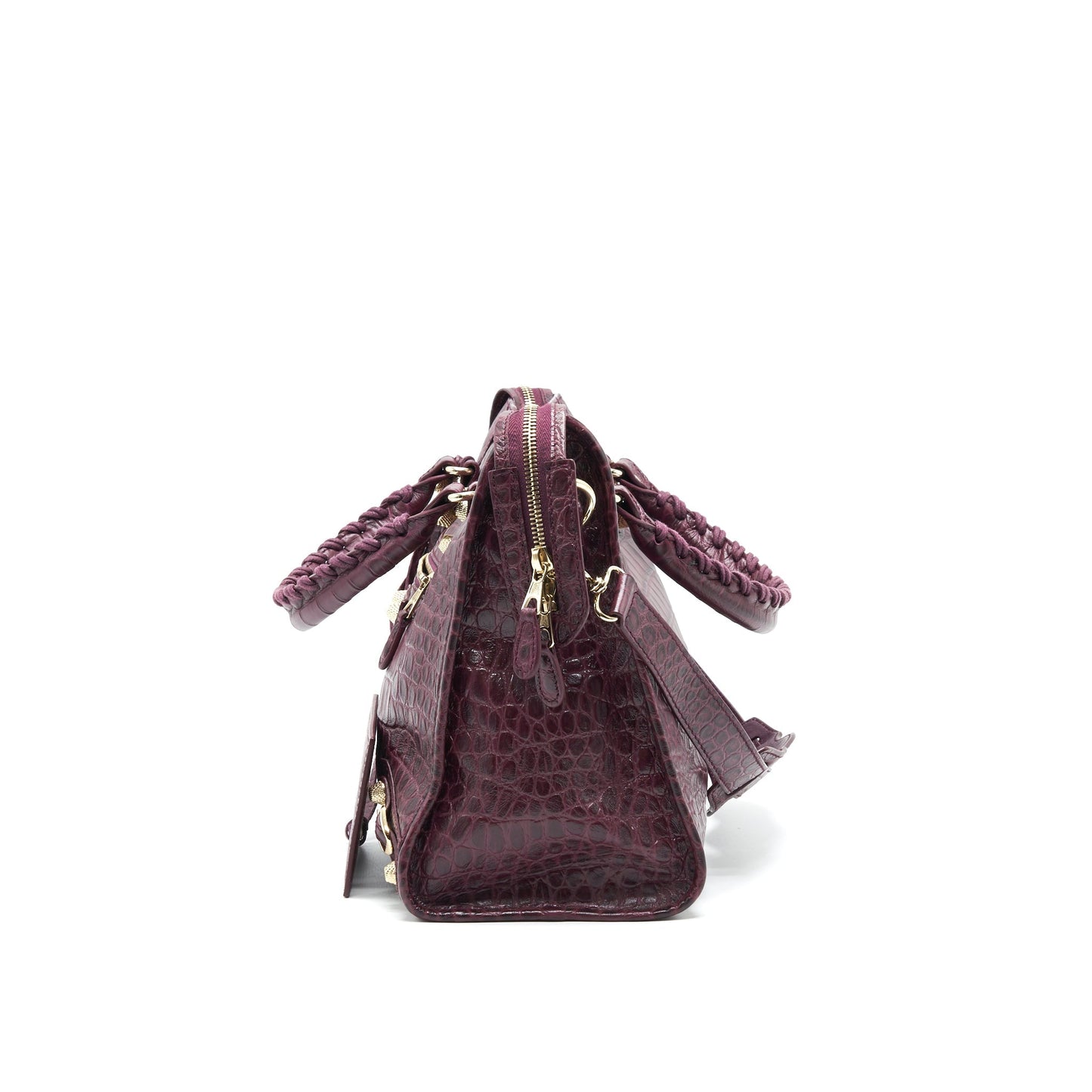 BALENCIAGA MEDIUM GIANT CITY BAG BURGUNDY CROCODILE EMBOSSED LEATHER WITH GHW
