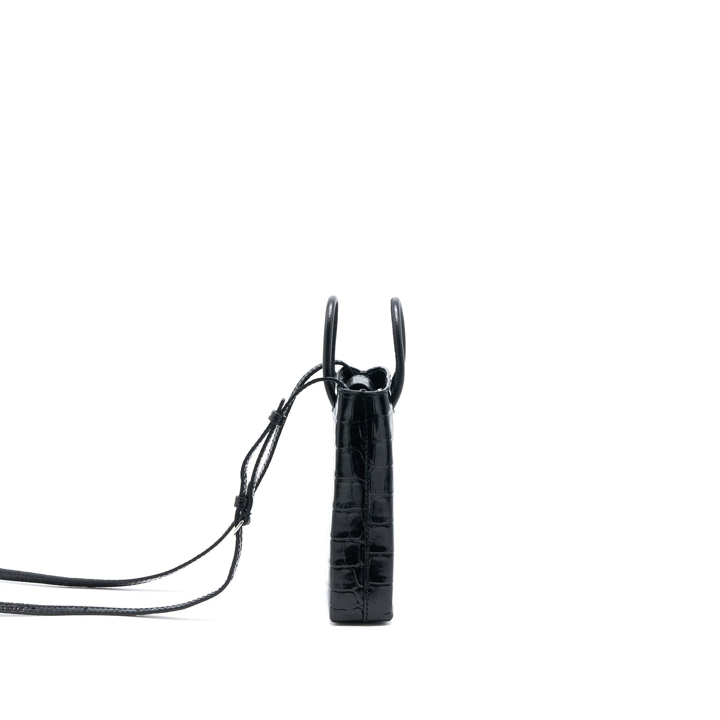 Balenciaga Mini Shopping Phone Pouch Coro-Emboss Calfskin Black SHW