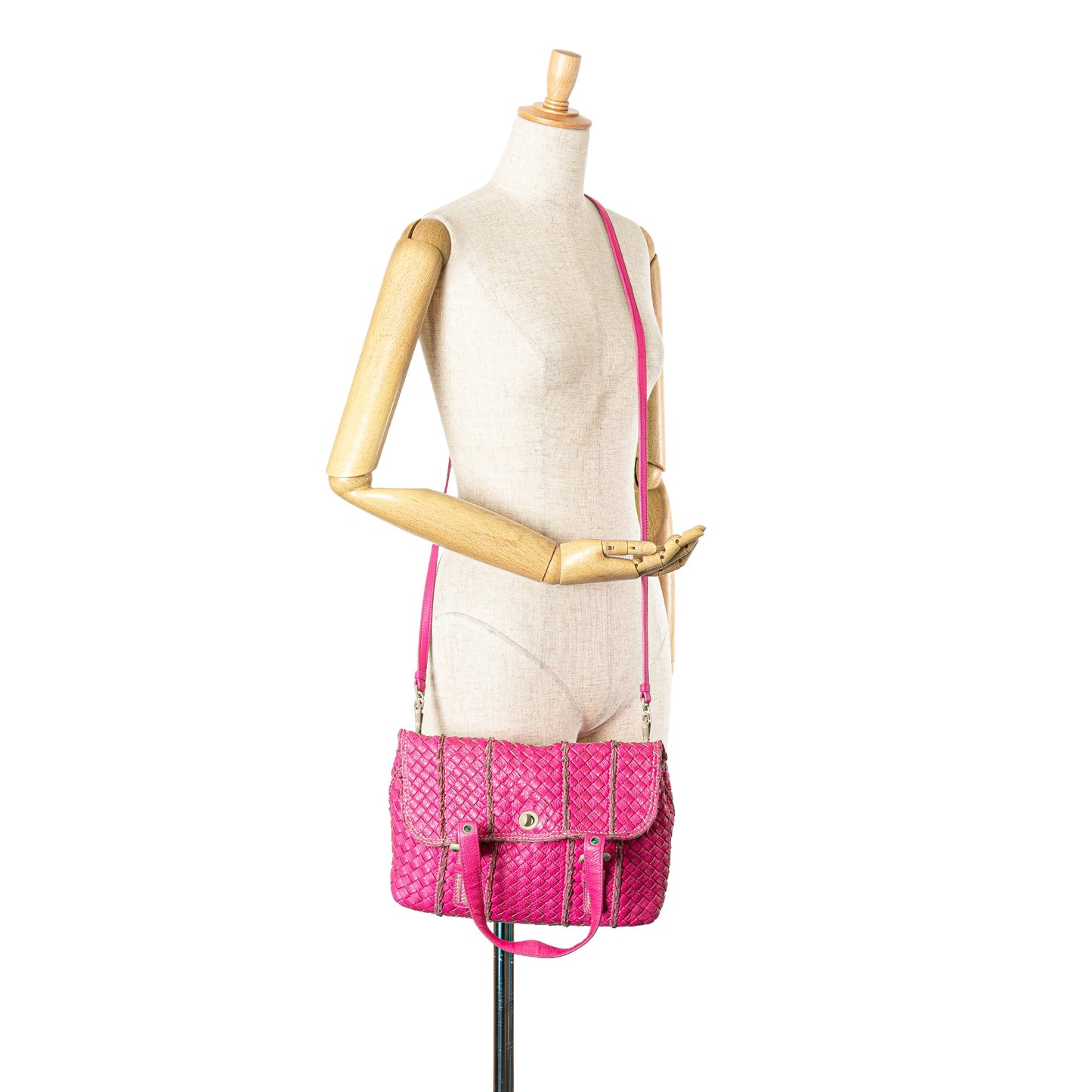 Pink Bottega Veneta Intrecciato Vivo Cervo Satchel