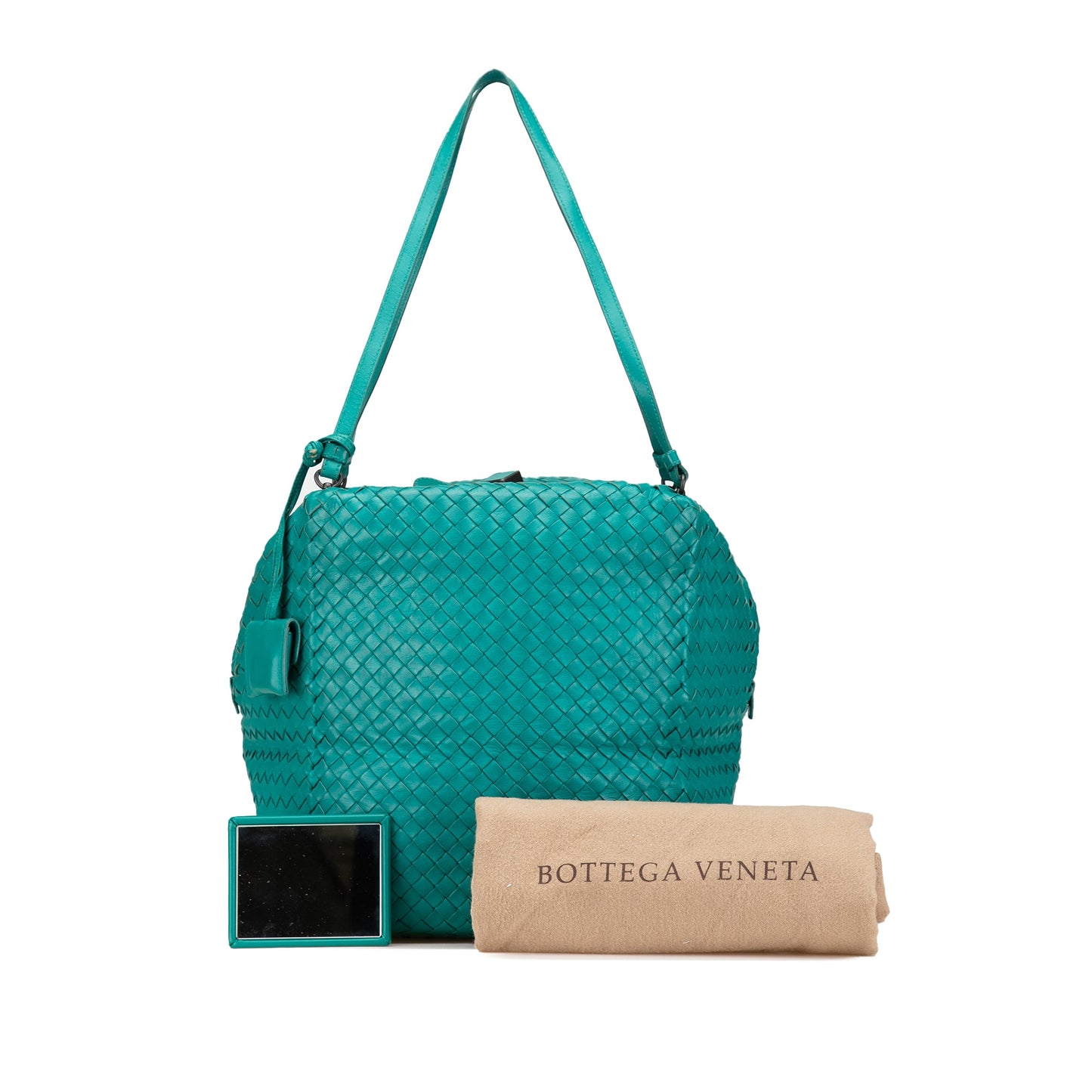 Blue Bottega Veneta Nappa Intrecciato Cube Shoulder Bag