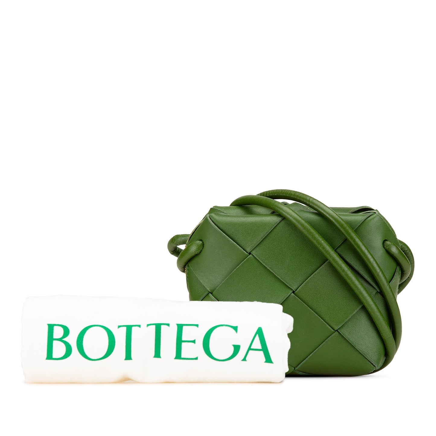 Green Bottega Veneta Mini Lambskin Intreccio Cassette Camera Bag