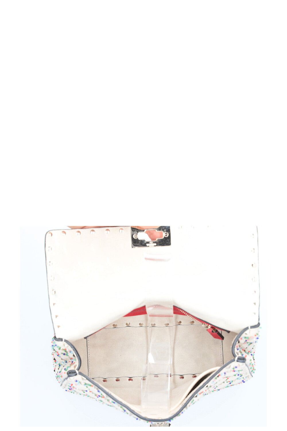 VALENTINO Rockstud Spike Bag Beads Ivory
