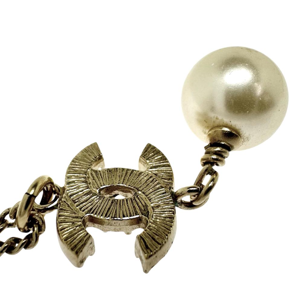 Chanel Coco Mark Necklace Metal Rhinestone Faux Pearl