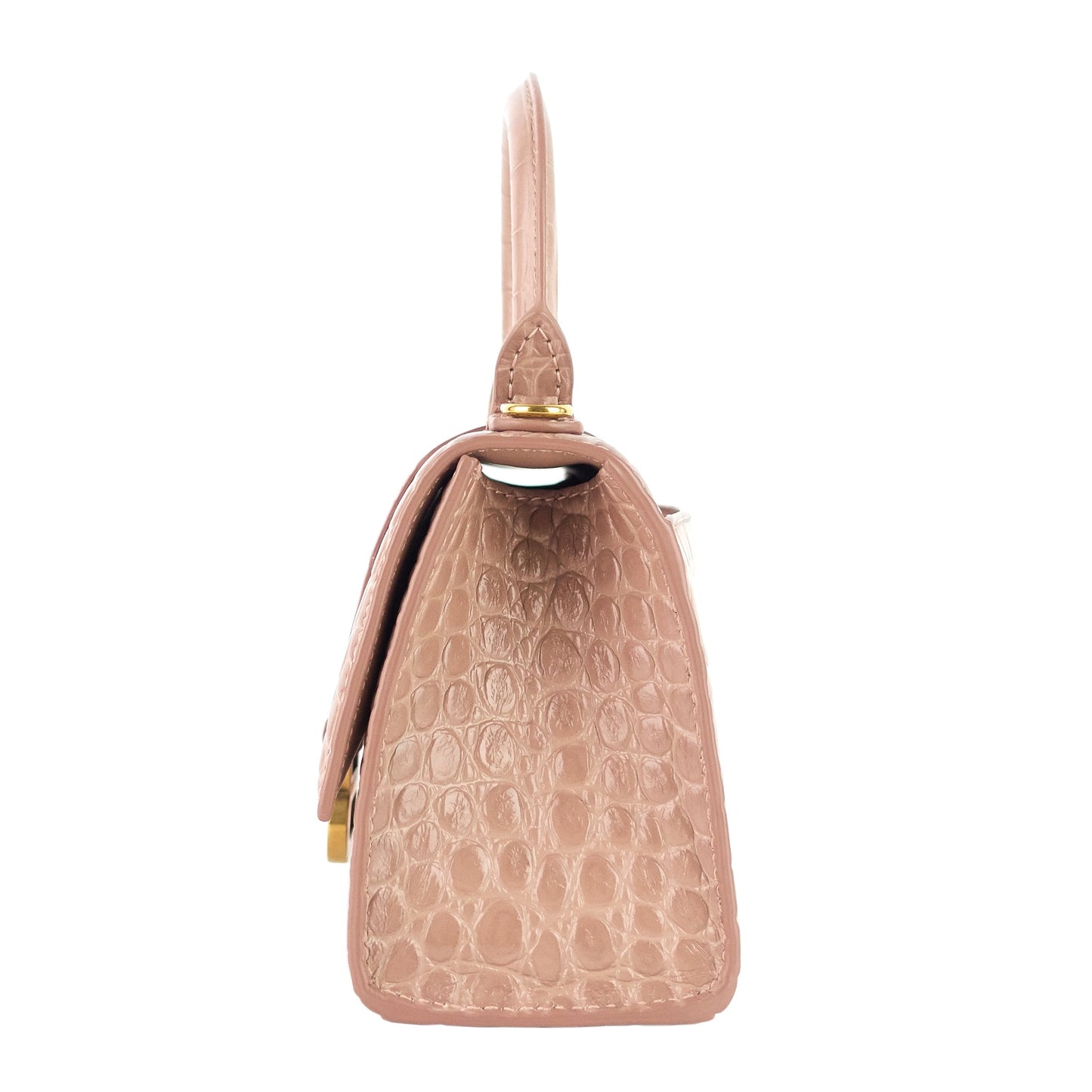 BALENCIAGA Hourglass XS Croc Embossed Leather Top Handle Bag