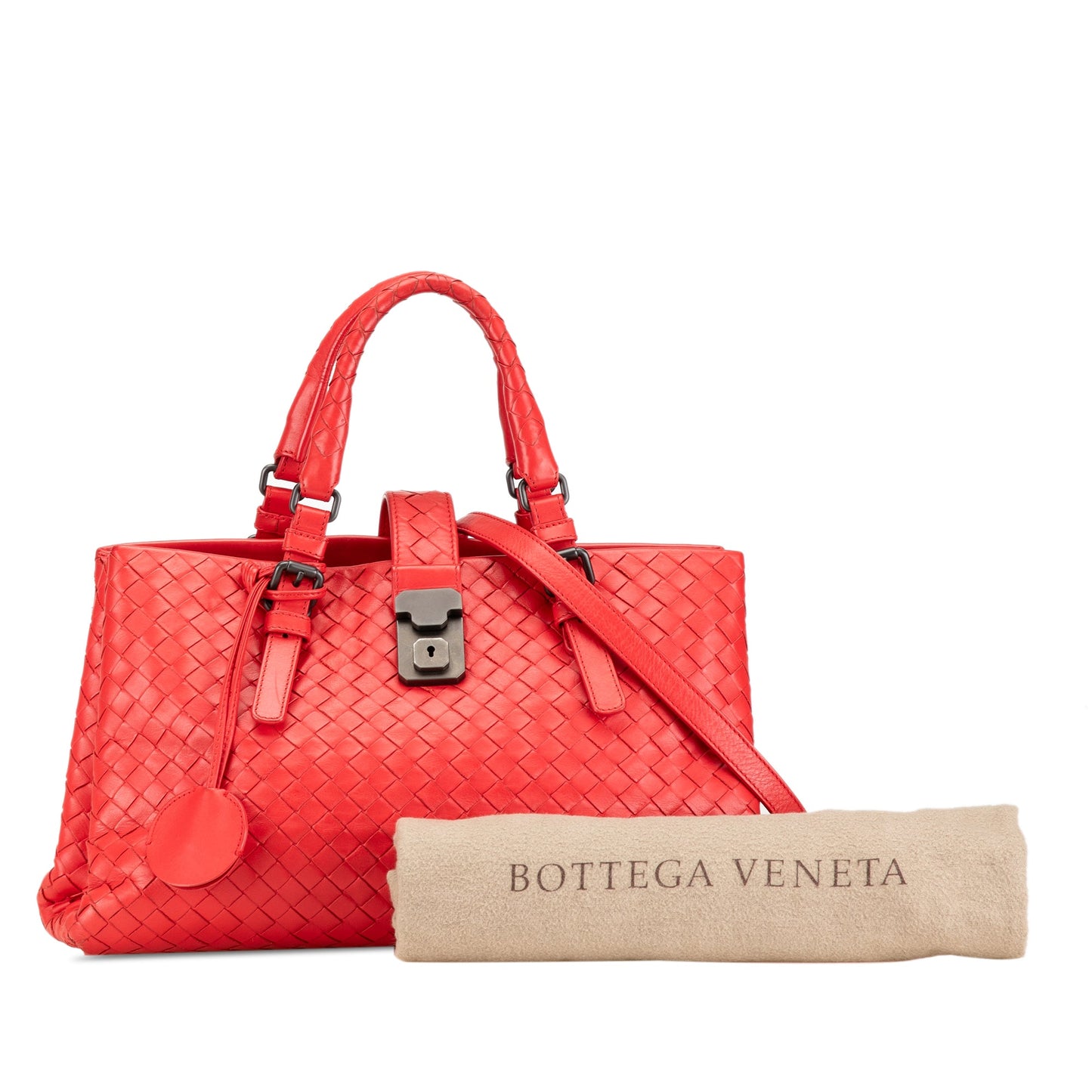 Red Bottega Veneta Small Intrecciato Roma Satchel