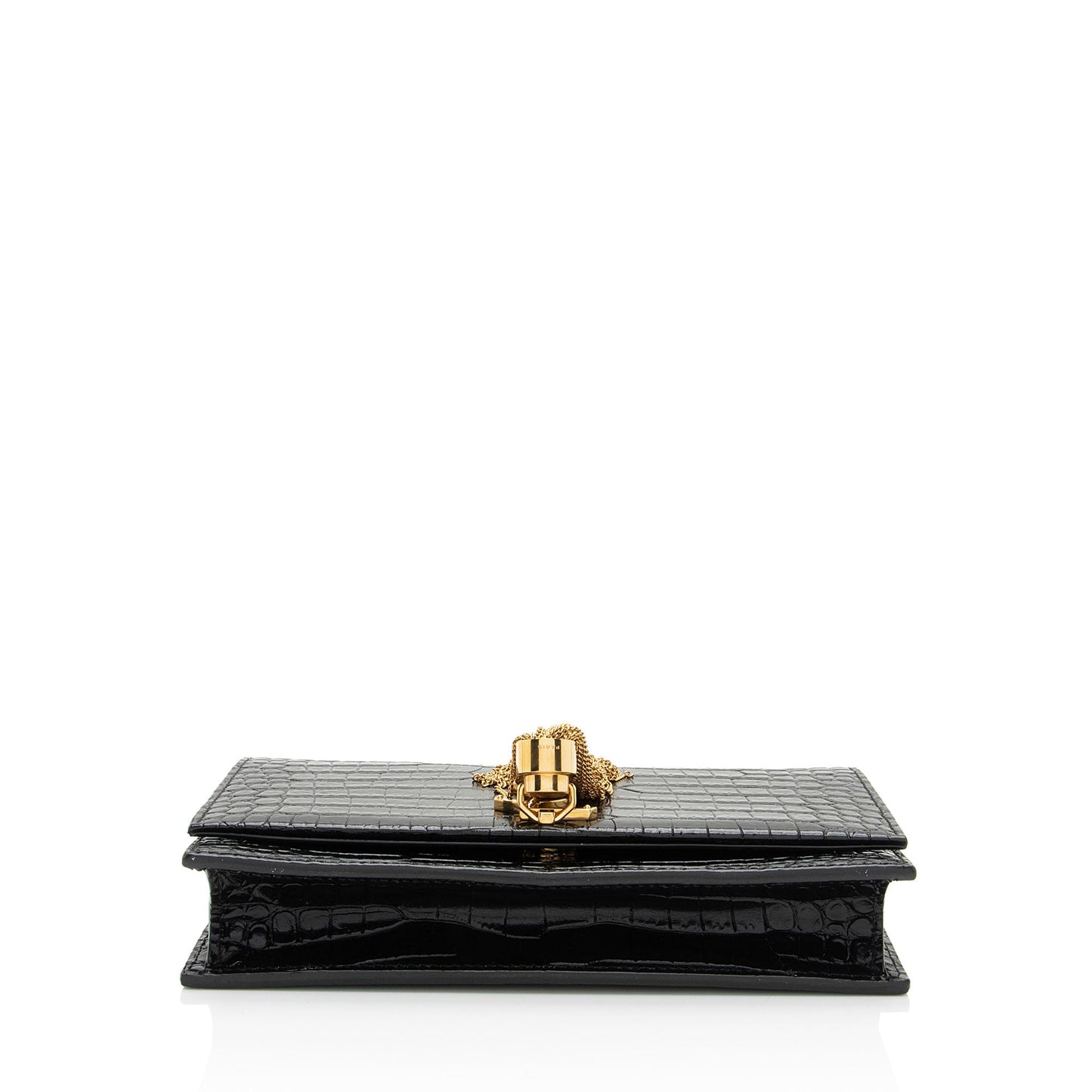 Saint Laurent Croc Embossed Leather Monogram Kate Tassel Chain Wallet (SHF-5rBHmu)