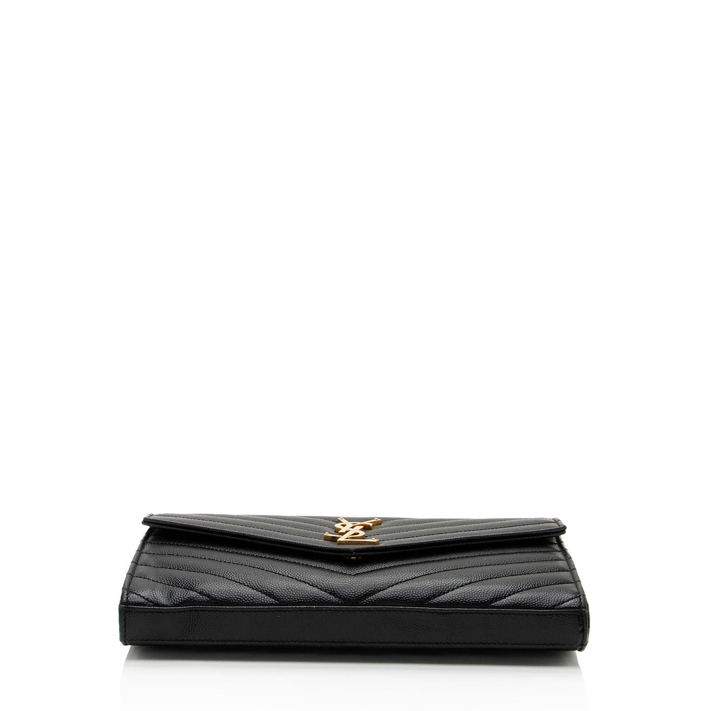 Saint Laurent Matelasse Grain de Poudre Monogram Chain Wallet (SHF-fpbhkV)