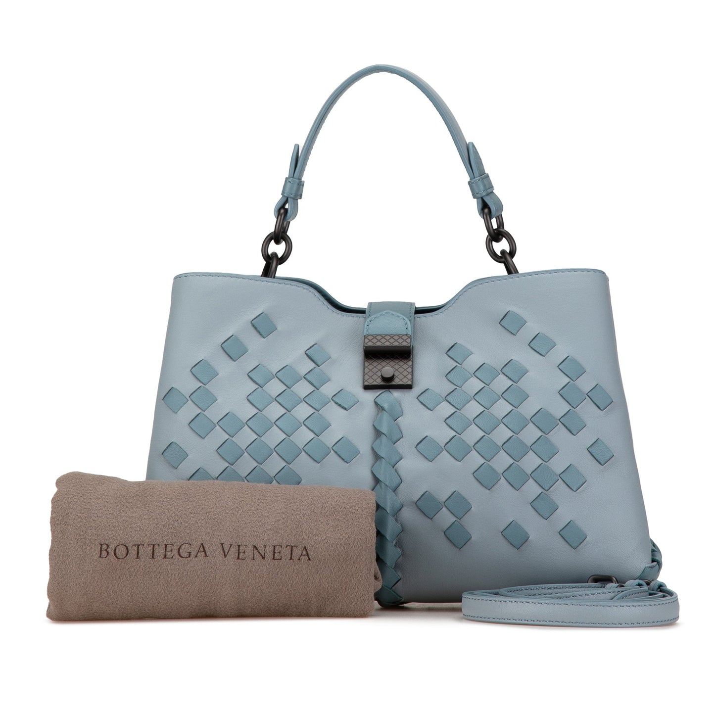Blue Bottega Veneta Intrecciato Napoli Satchel