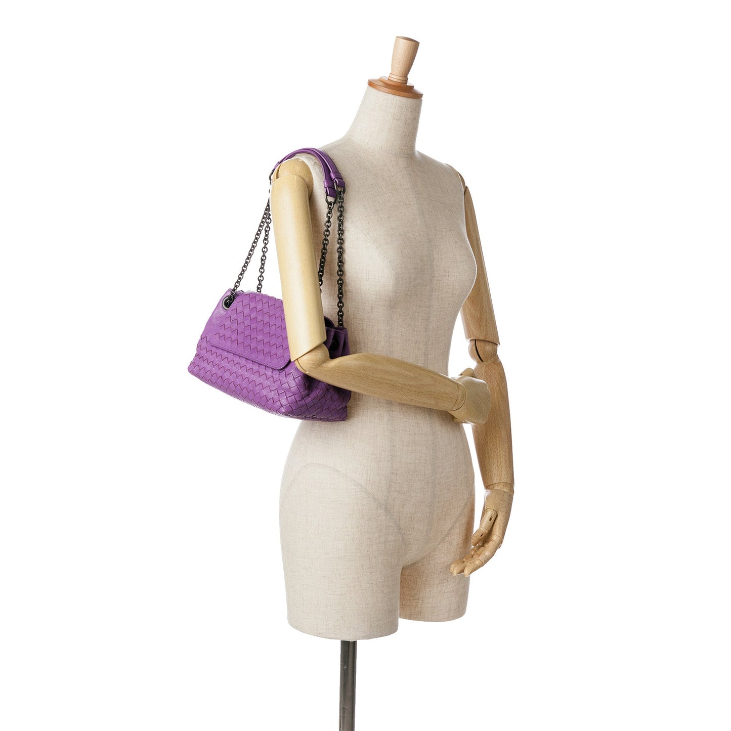 Purple Bottega Veneta Small Madras Goatskin Intrecciato Shoulder Bag
