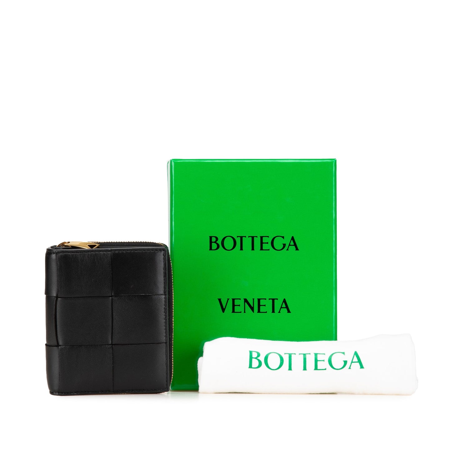 Black Bottega Veneta Lambskin Maxi Intreccio Cassette Bifold Zip Wallet