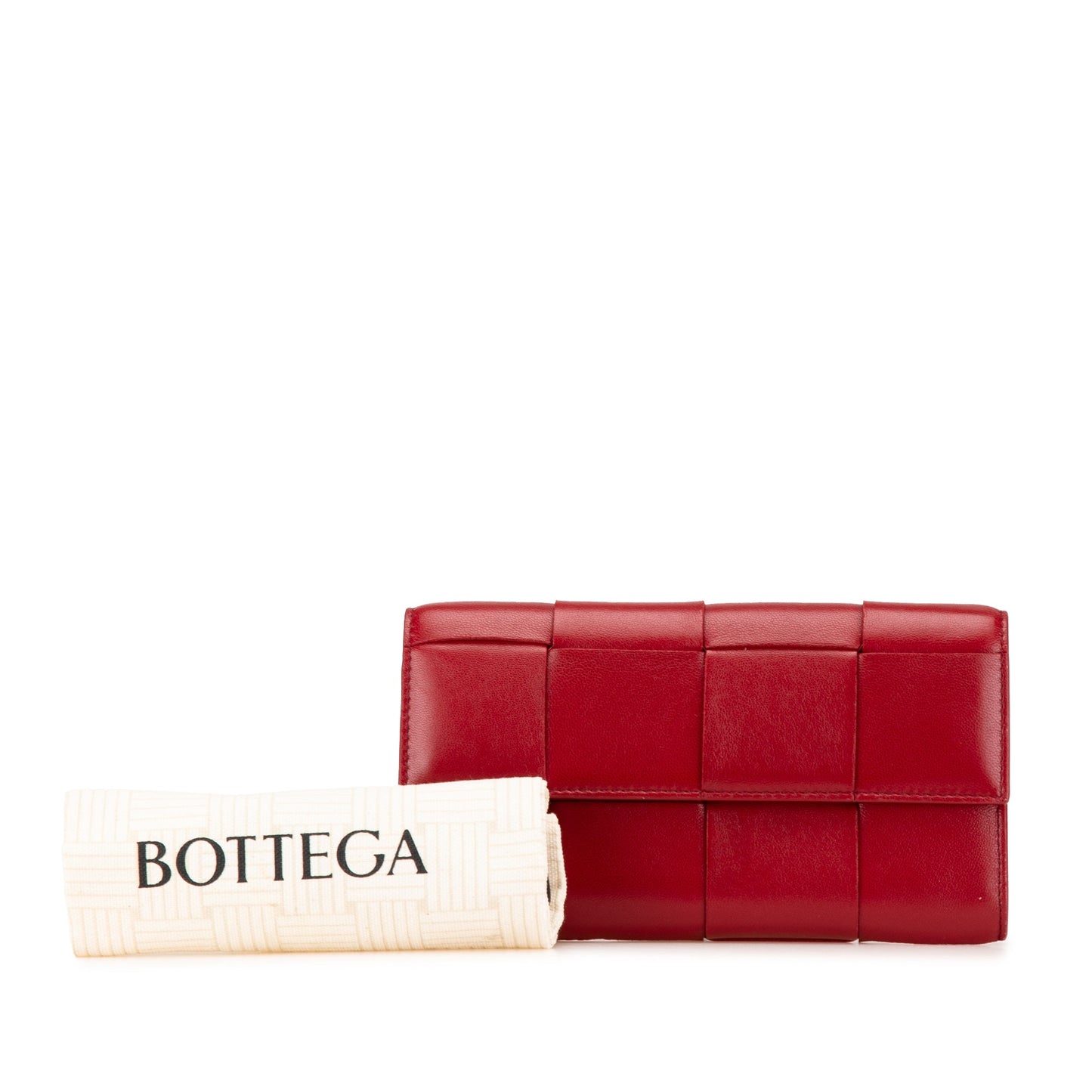 Red Bottega Veneta Large Lambskin Intreccio Cassette Flap Wallet