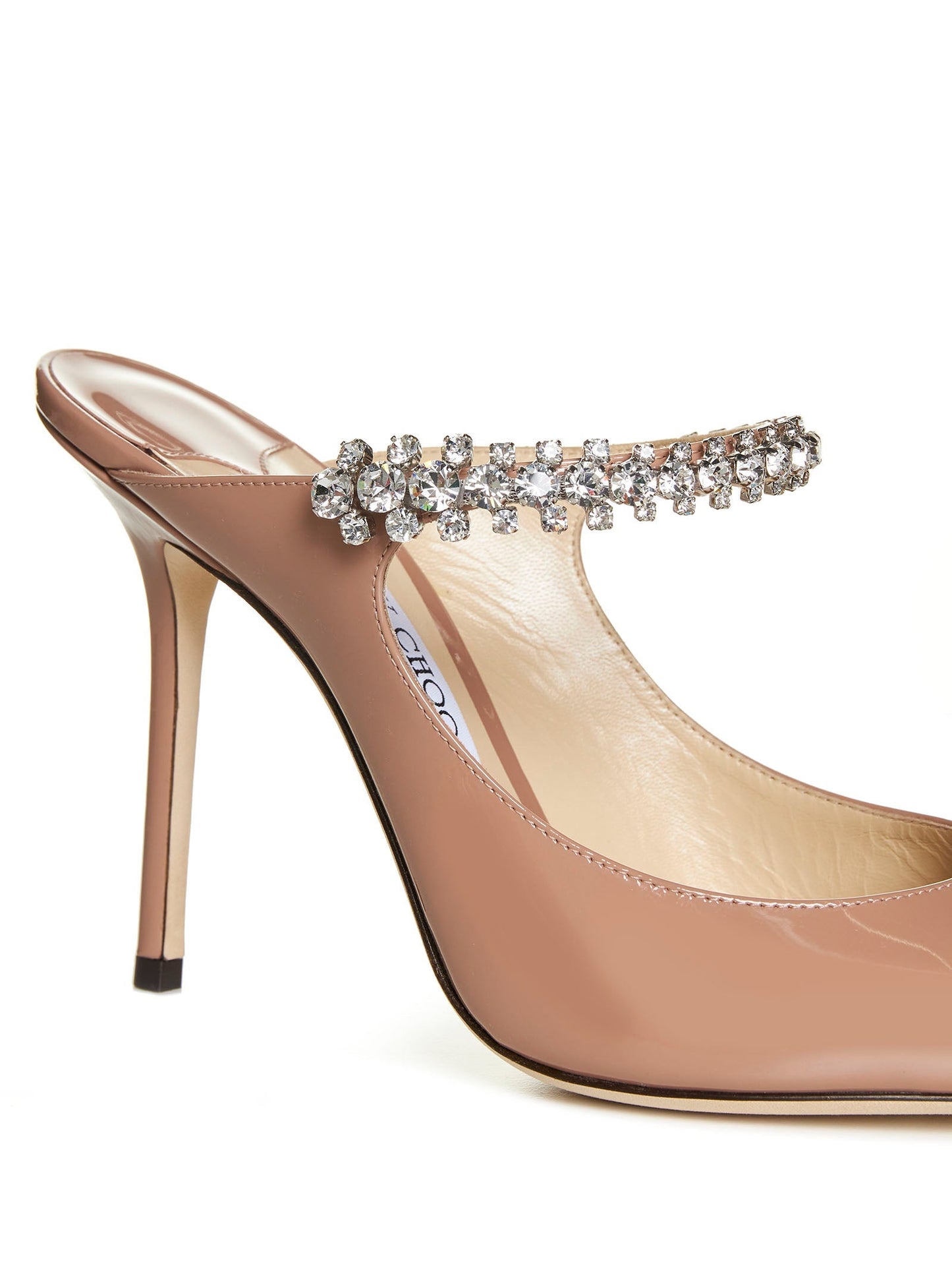 Jimmy Choo Women Pastel Pink Patent Leather Mules With Crystal Strap