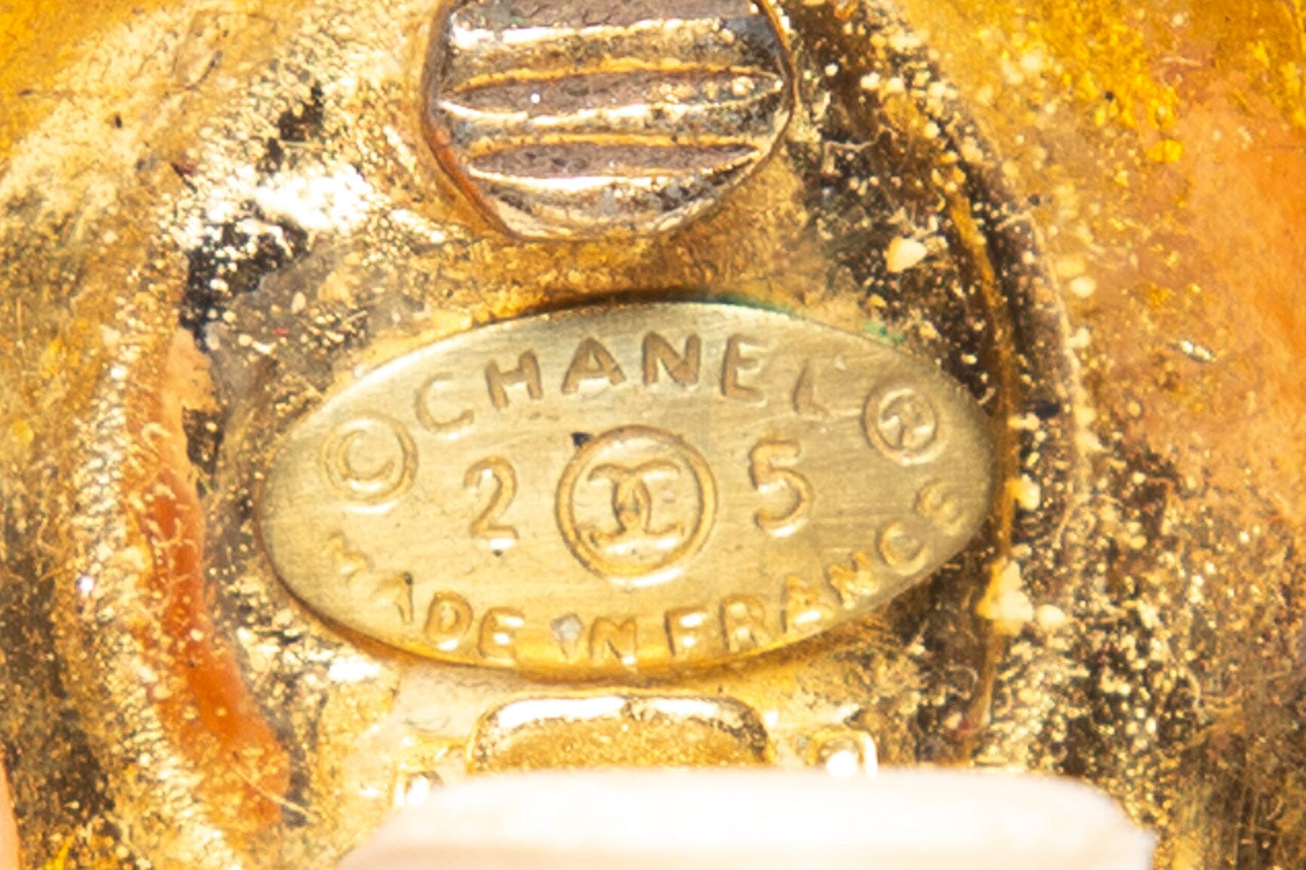 Chanel Vintage 1990s 24k Gold Plated CC Logo Amber Gripoix Clip On Earrings