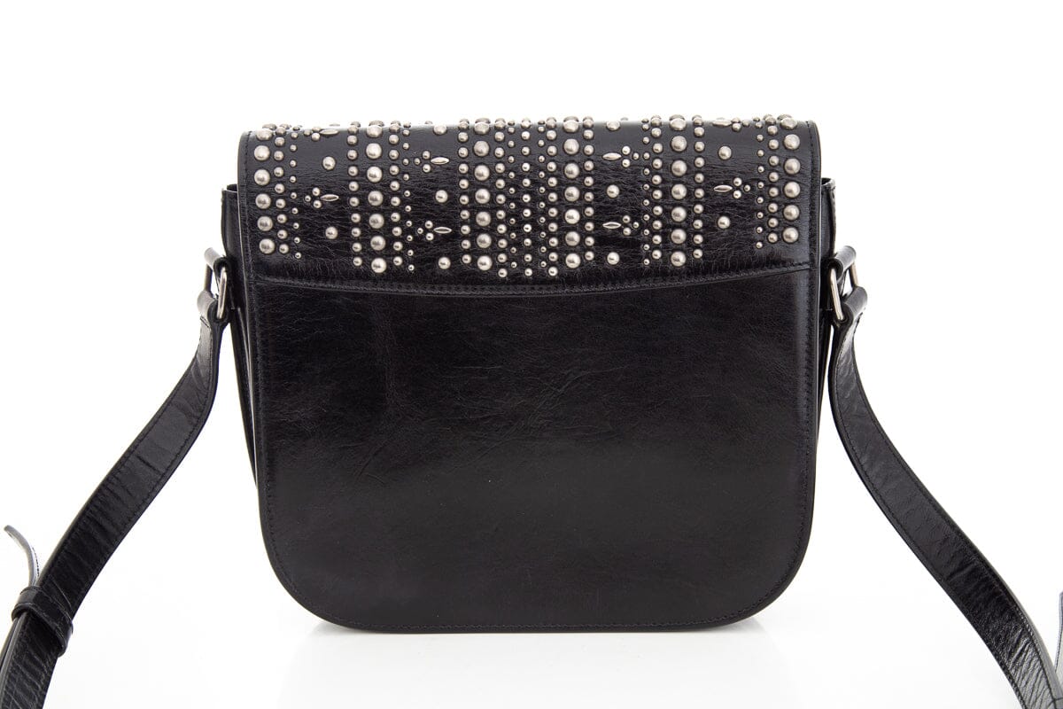 Saint Laurent Amalia Black & Silver Studded Shiny Calfskin Handbag