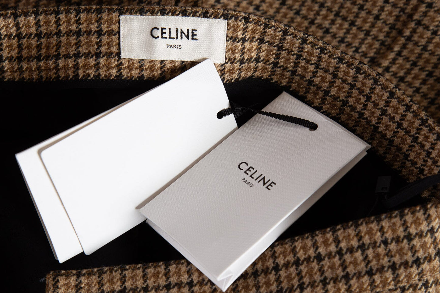 Celine Brown Checkered Houndstooth Skirt SZ 38 NWT