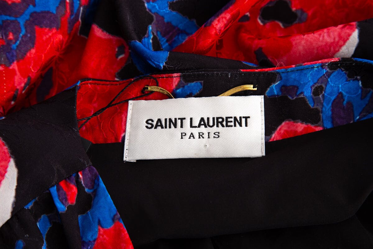 Saint Laurent Red and Blue Floral Long Sleeve Mini Dress SZ M