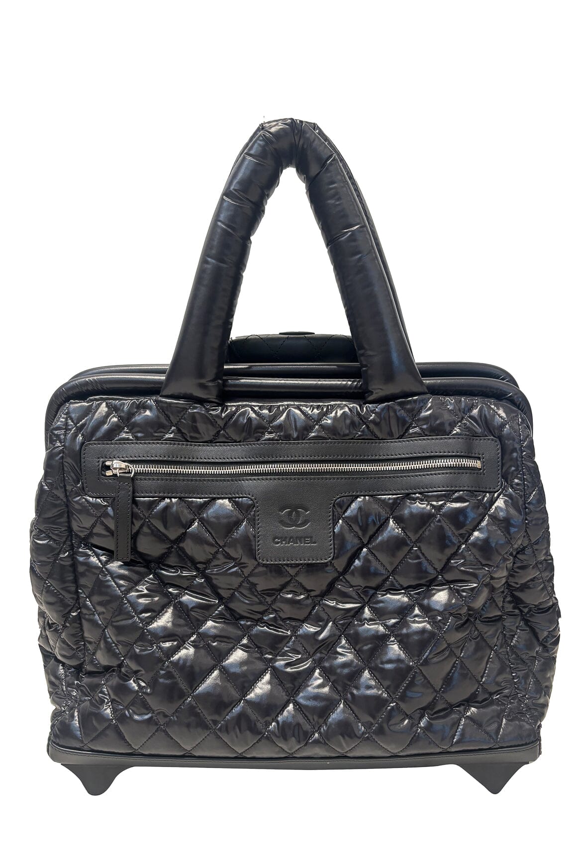 Chanel '17 'Coco Cocoon' Trolley Rolling Luggage in Black Quilted Nylon & Silver