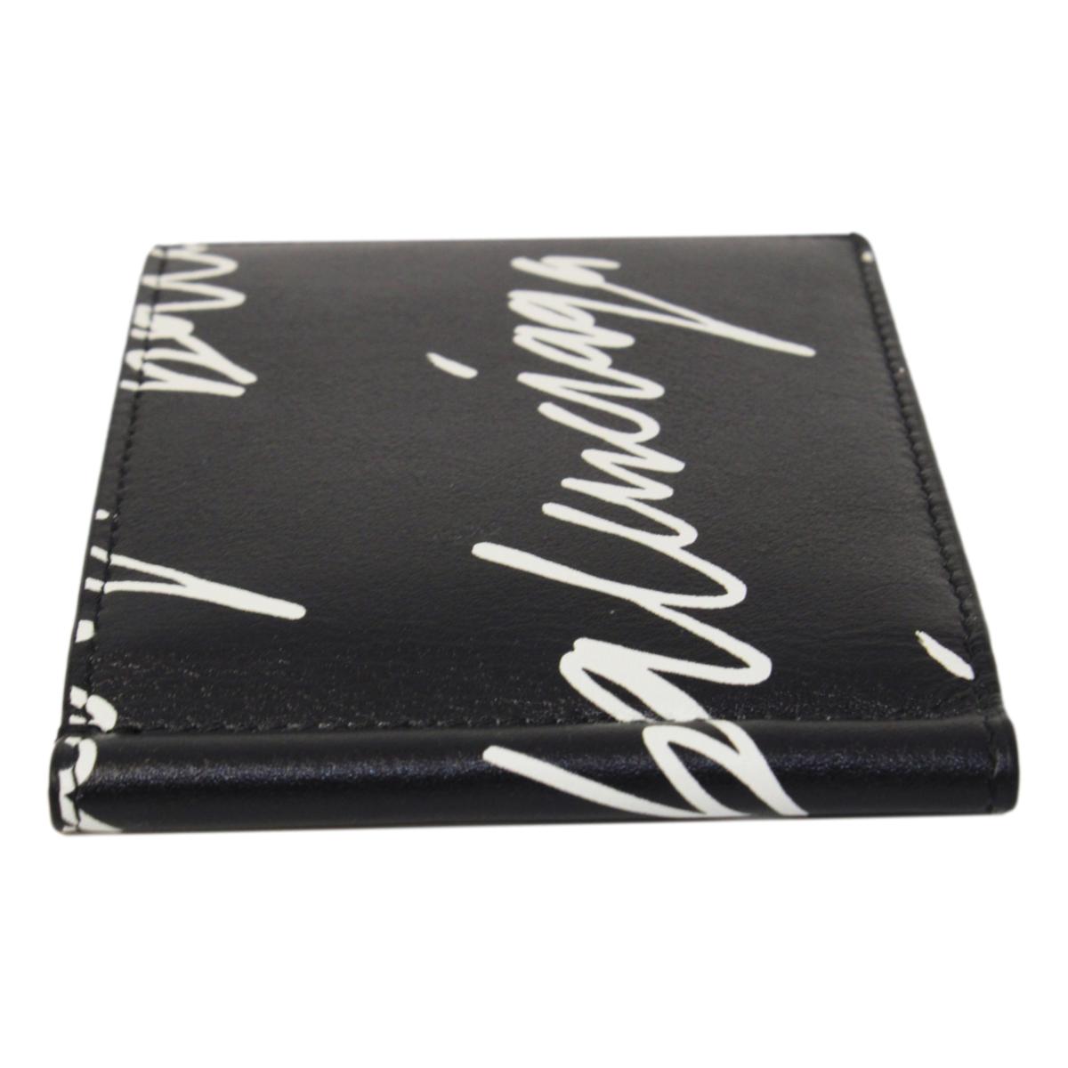 Balenciaga Cash Black Leather Scribble Logo Money Clip Wallet 625819