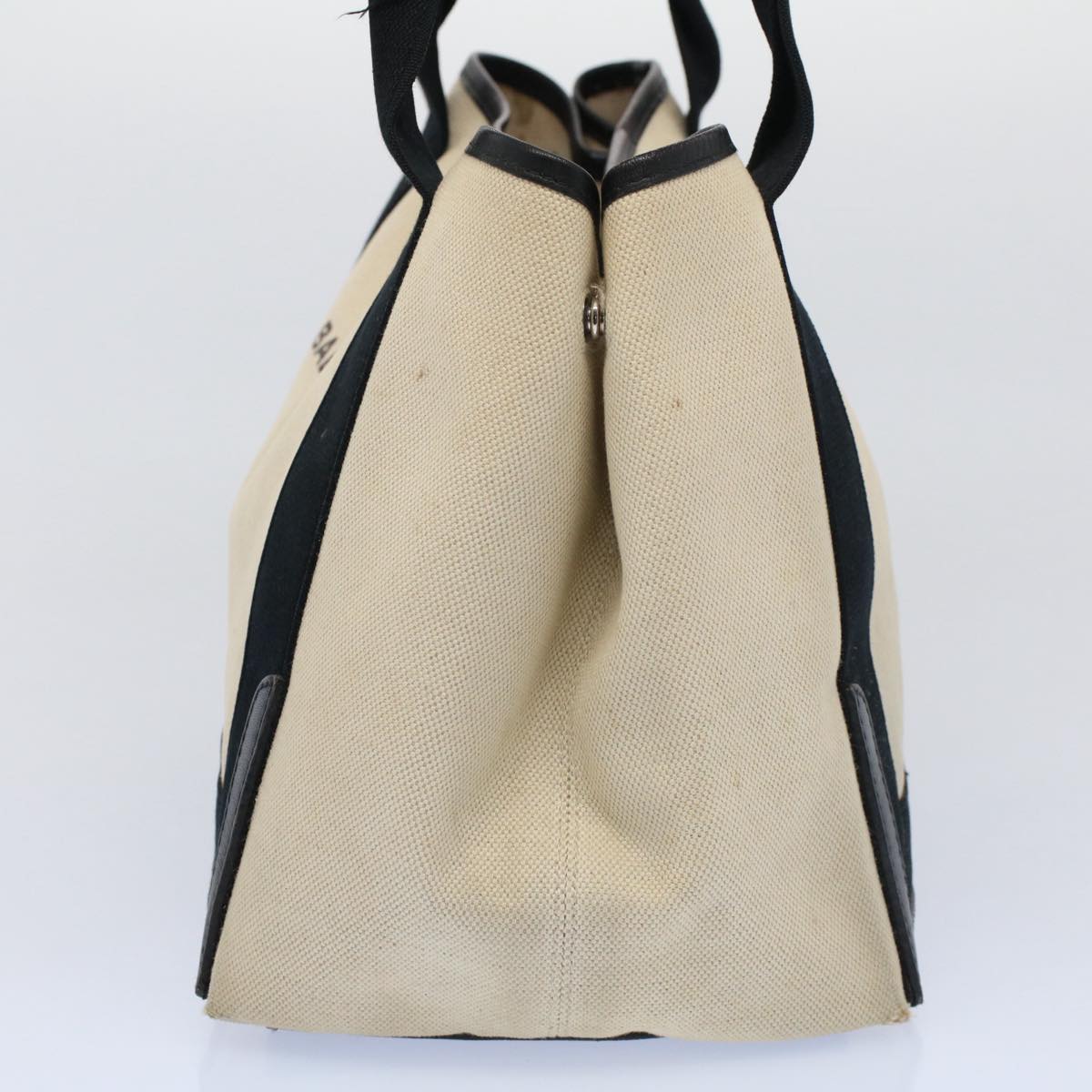 BALENCIAGA Tote Bag Canvas Leather Beige Black Auth bs8120