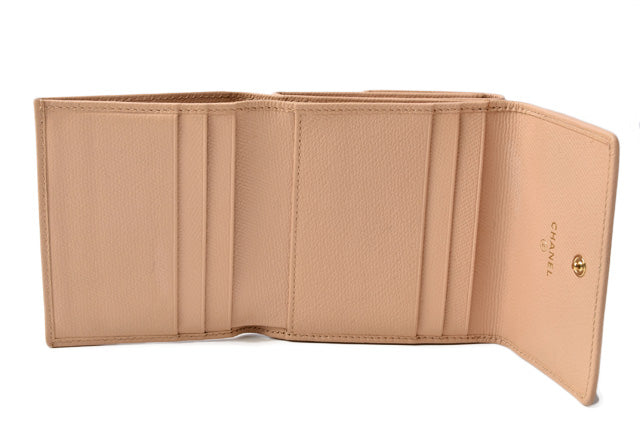 Chanel Leather Bifold Wallet A20902 Beige