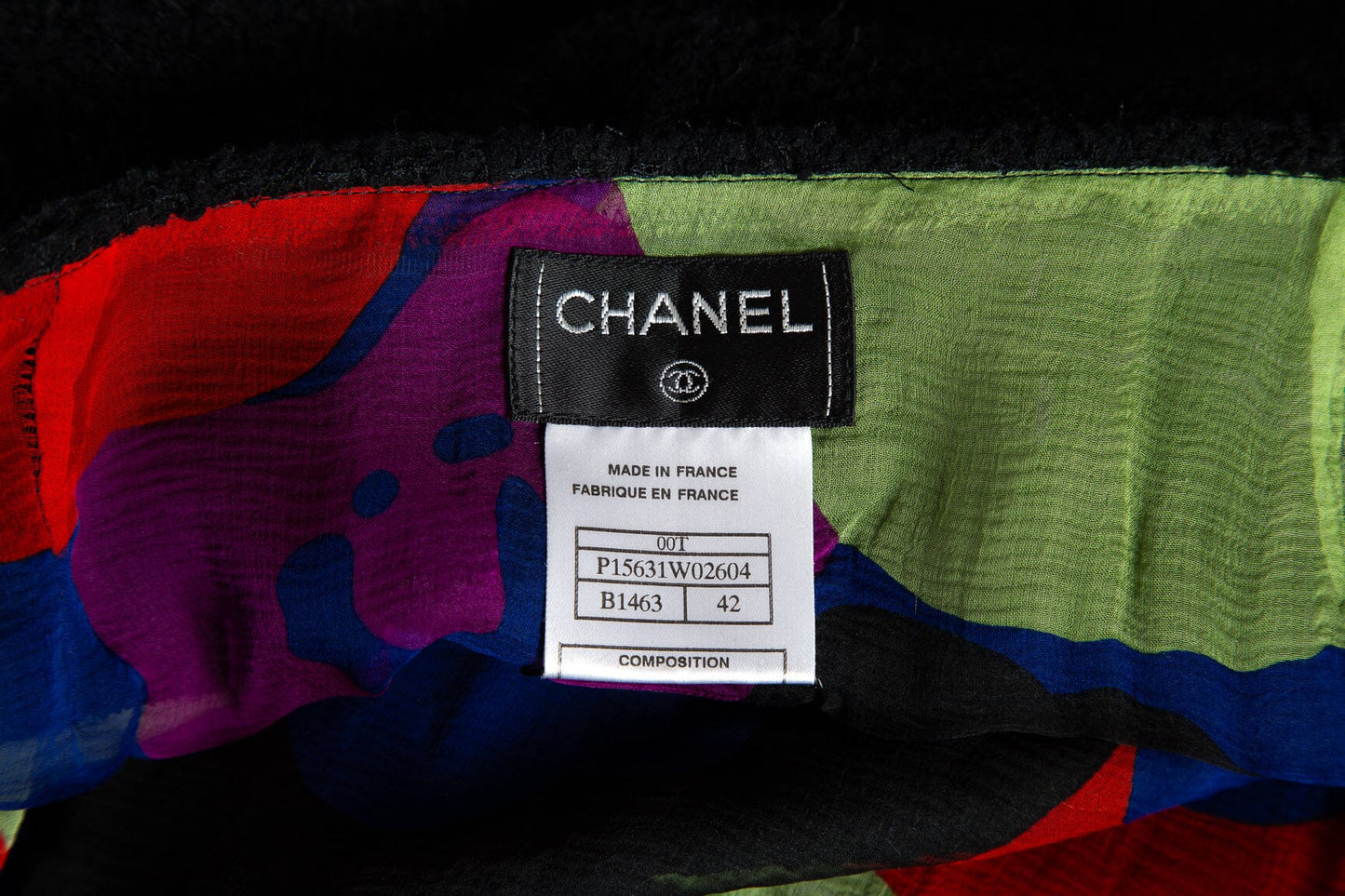 Chanel 2000 Black Multi Tweed Skirt SZ 42