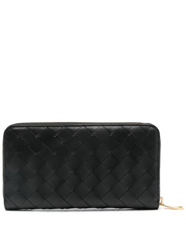 Bottega Veneta Intrecciato Zipper Around Long Wallet Black