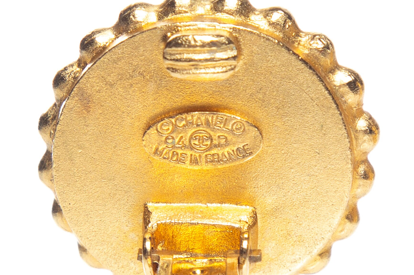 Chanel 2004 Spring Gold and Black Enamel Round Earrings