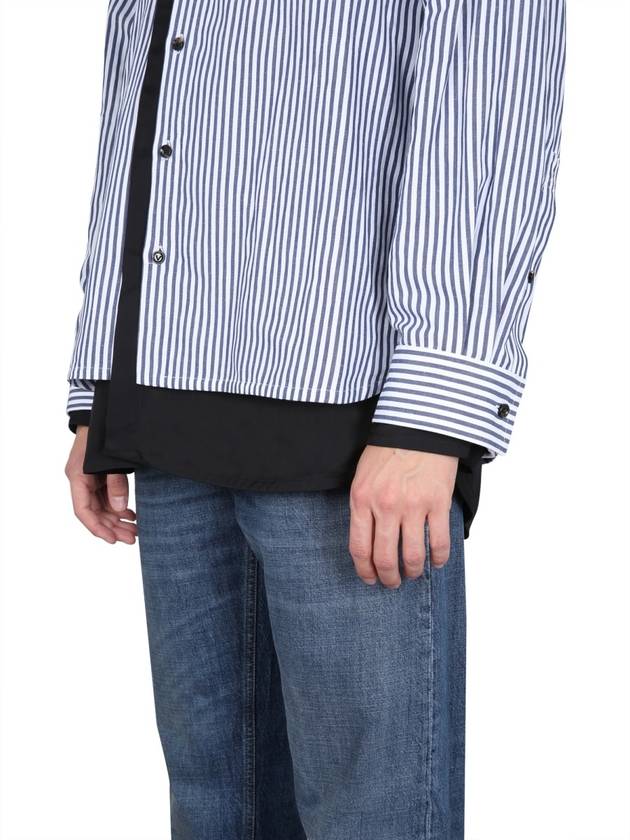 Bottega Veneta Cotton Linen Stripe Double Long Sleeve Shirt Blue
