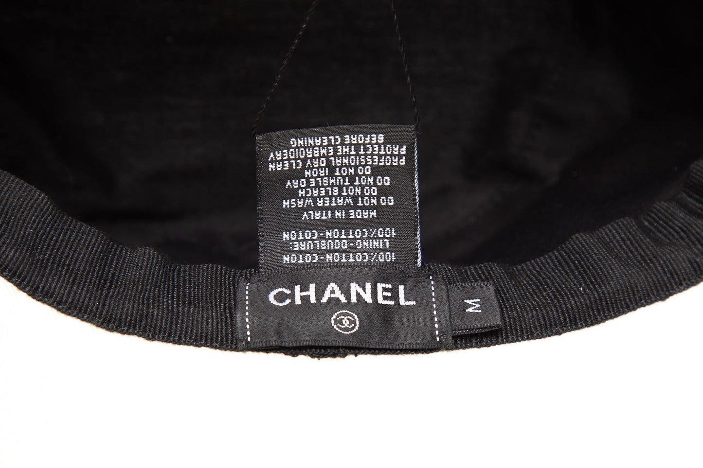 Chanel White Embroidered "Chanel" Bucket Hat SZ M