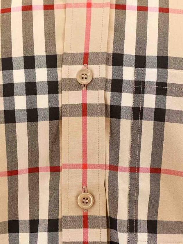 Burberry Check Cotton Long Sleeve Shirt Beige